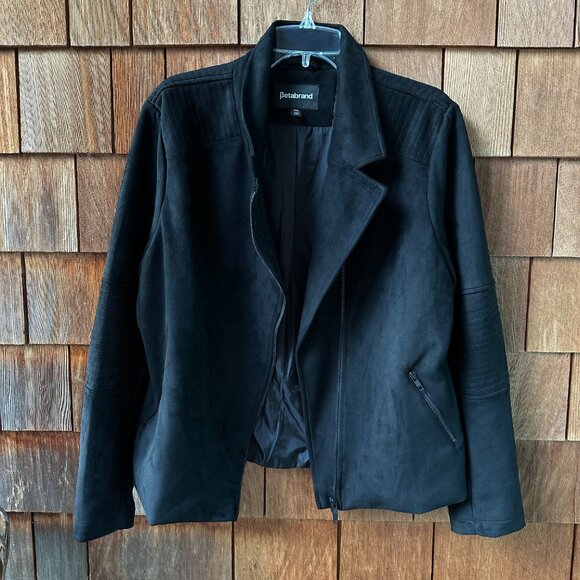 Never Worn Betabrand Bold Black Vegan Suede Moto Jacket in Women's Size XXL - Picture 5 of 11